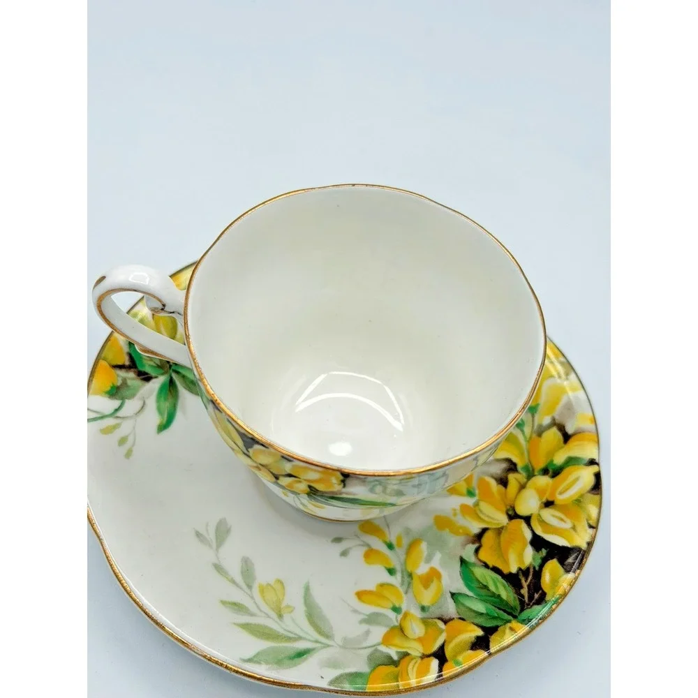 Royal Standard Laburnum Bone China Tea Cup & Saucer England Yellow Floral
